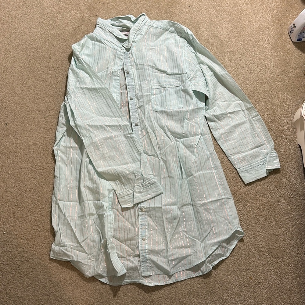 Victoria secret Light Blue Striped Long Sleeve Sleep Shirt